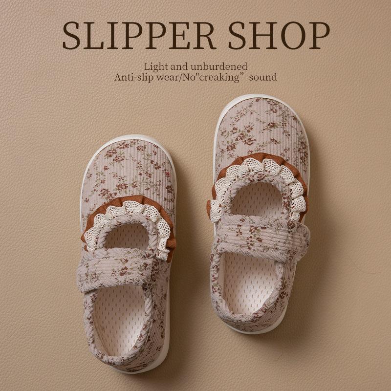 Cotton Boots Thin Shoes Retro Bow Pregnant Women Spring and Summer Comfortable Cotton Shoes Heel Bag Summer Lace Home