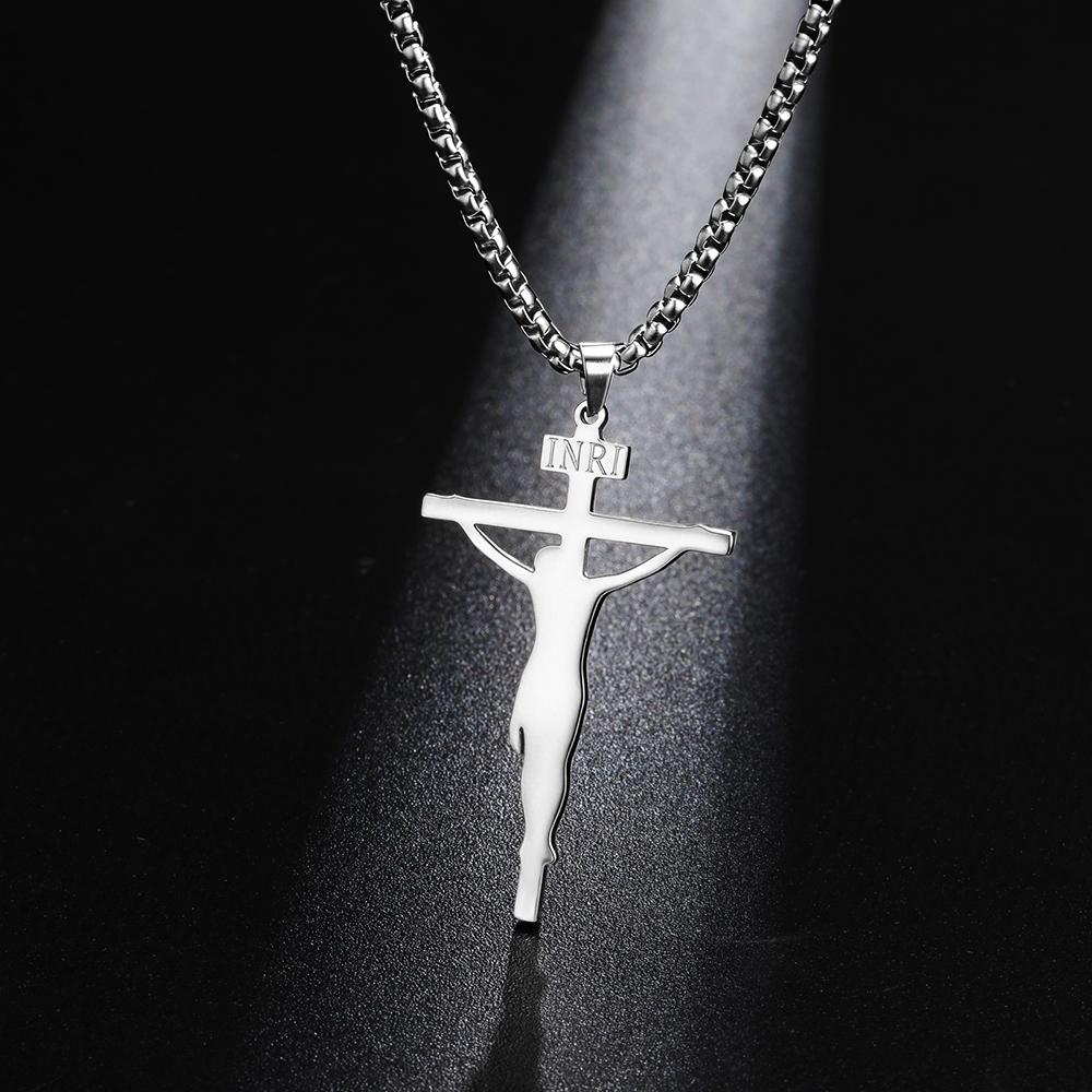Dawapara INRI Crucifix Jesus Cross Pendant Necklace Christian Catholic Men Faith Necklace Stainless Steel Jewelry