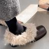 Designer Fluffy Mary Jane Shoes Fashion Shallow Slip On Shoes Winter Warm Square Toe Thick Heel Shoes
