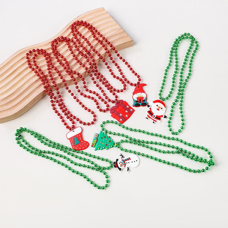 European & American Christmas Drip Oil Beaded Necklace: Cartoon Santa, Wreath & Tree Design for Women
