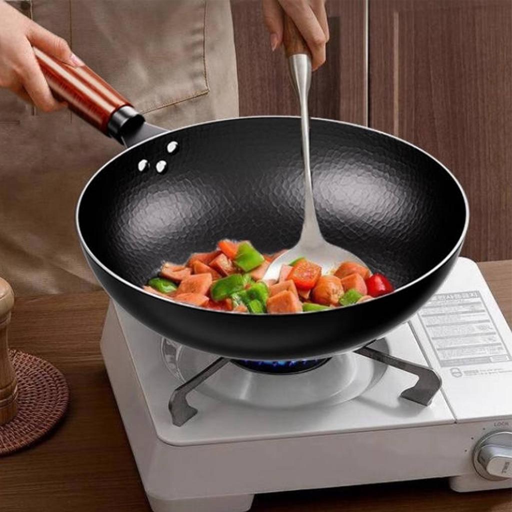 0-coated Hammer-textured Wok, Flat-bottomed Cooking Wok, Hand-forged Stir-frying Wok, Universal Stove, Wok, Iron Wok.