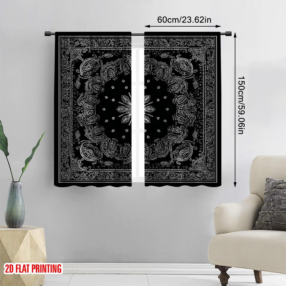 Set Of 2 Flat Printing Curtain Paisley Flower Bandana Digital Printed Polyester Drapes Birthday Party Perfect Holiday Made