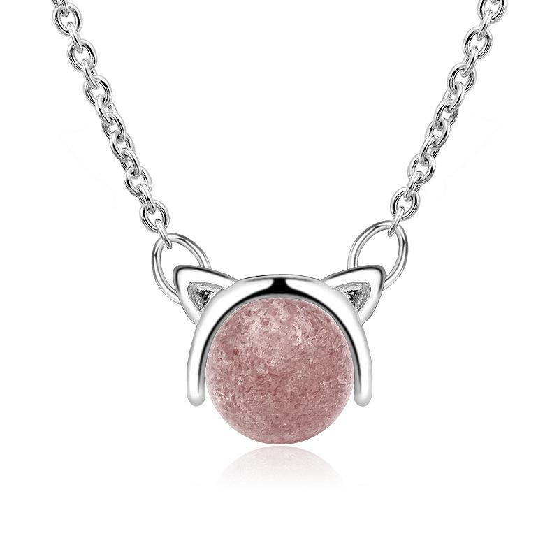 

Милая цепочка для ключицы с кошкой, простая клубничная цепочка с кристаллами, женские свежие аксессуары Copper Platinum Plated