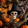 Distressed Resin Skull Topper Halloween Witch Hat Tree Topper, Gothic Skeleton Figurine for Versatile Party Decor, Spooky Festive Home Ornament, Trick