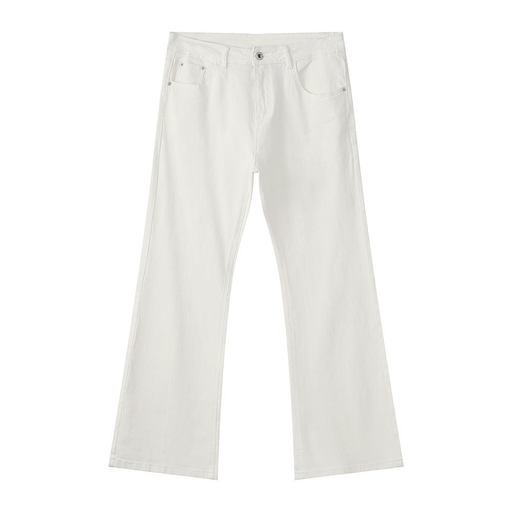 | Black Washed Retro Bootcut Straight Slim Solid Color Denim Trousers