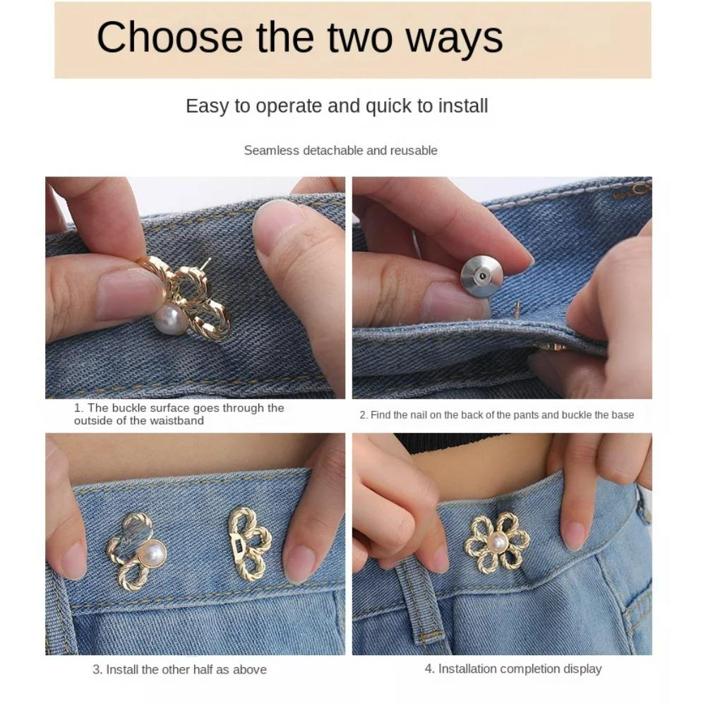2pairs Waist Metal Flower Adjustable Tighten Invisibility Decoration Couple Buckles Pants Skirts Size Change From Large To Small