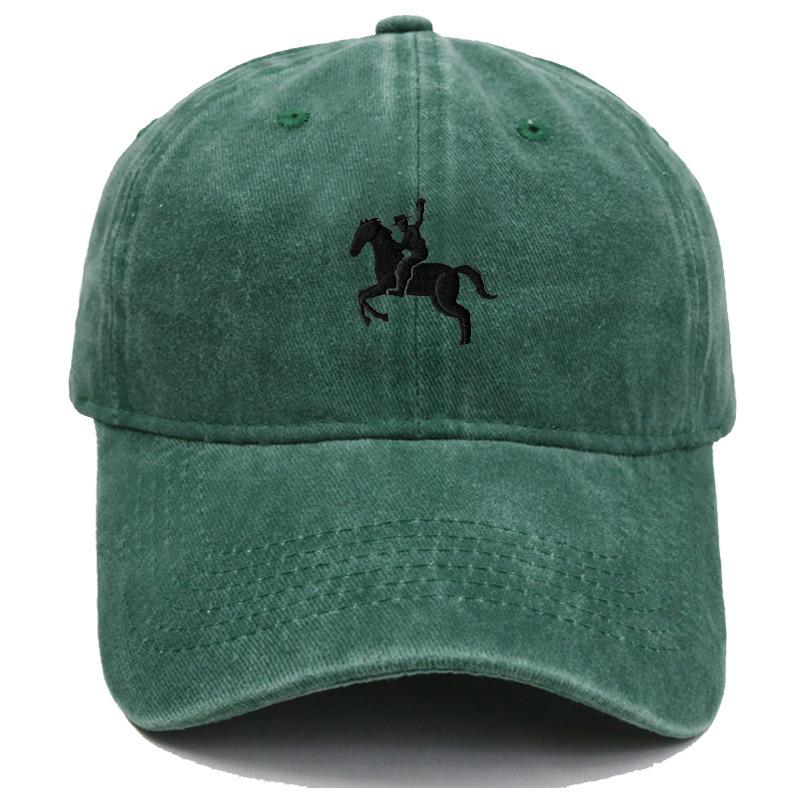 Men'S Washed Cotton Baseball Cap With Ride A Horse Embroidery Dad Hat Sport Golf Cap Sun Hat For Men Uv Blocking Bungee Hat