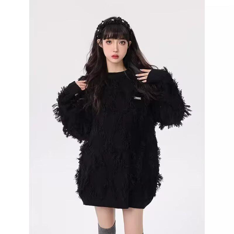 Women's Retro Tassel Sweater – High-End Autumn/Winter Street Style Knitwear.