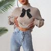 Damen Oberteil, Pullover mit halbohem Kragen, Patchwork aus Mesh und Schleife, Fleece in gemischten Farben, Herbst- und Winter-Basisschicht