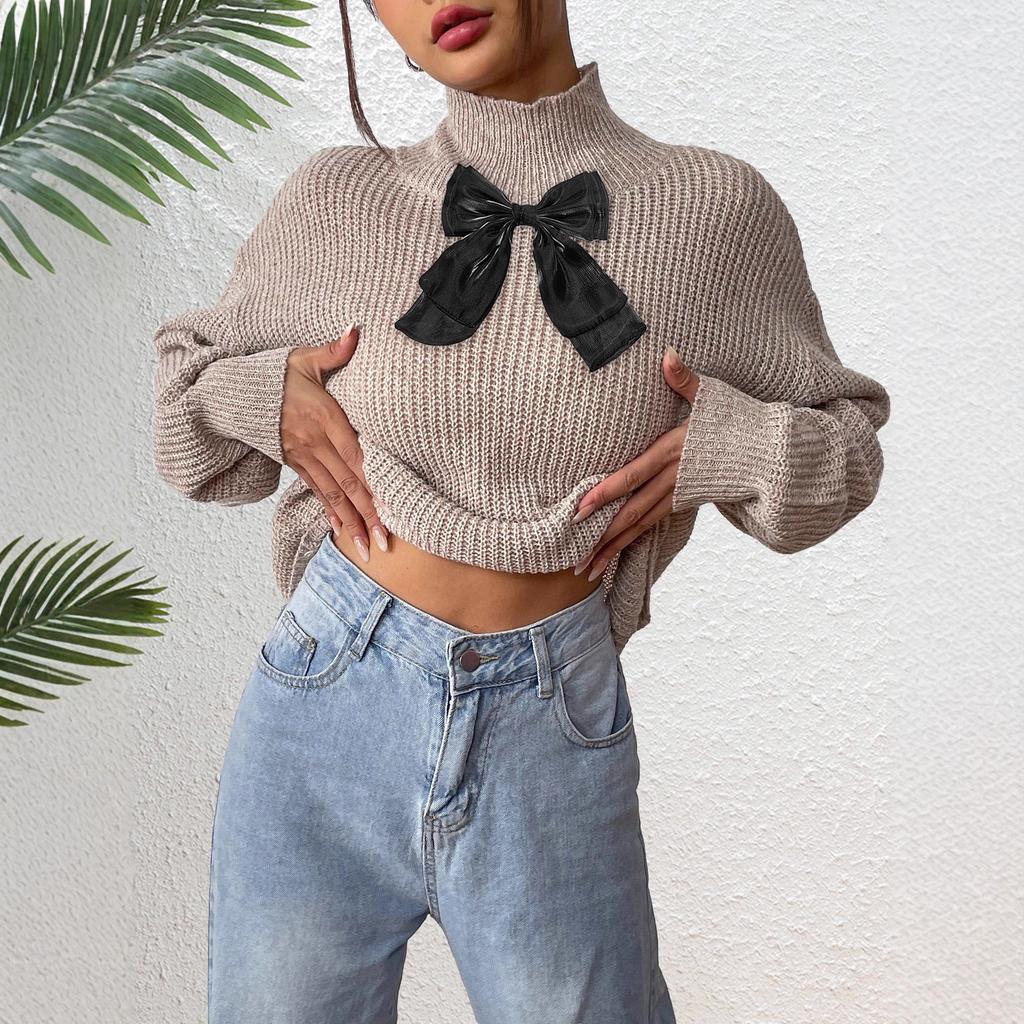 Damen Oberteil, Pullover mit halbohem Kragen, Patchwork aus Mesh und Schleife, Fleece in gemischten Farben, Herbst- und Winter-Basisschicht
