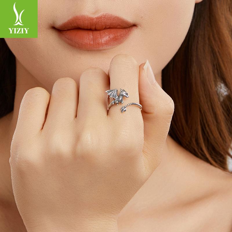 S925 Sterling Silver Feilong Open Ring For Men And Women, Retro Three-Dimensional Medium And Ancient Style Adjustable Ring