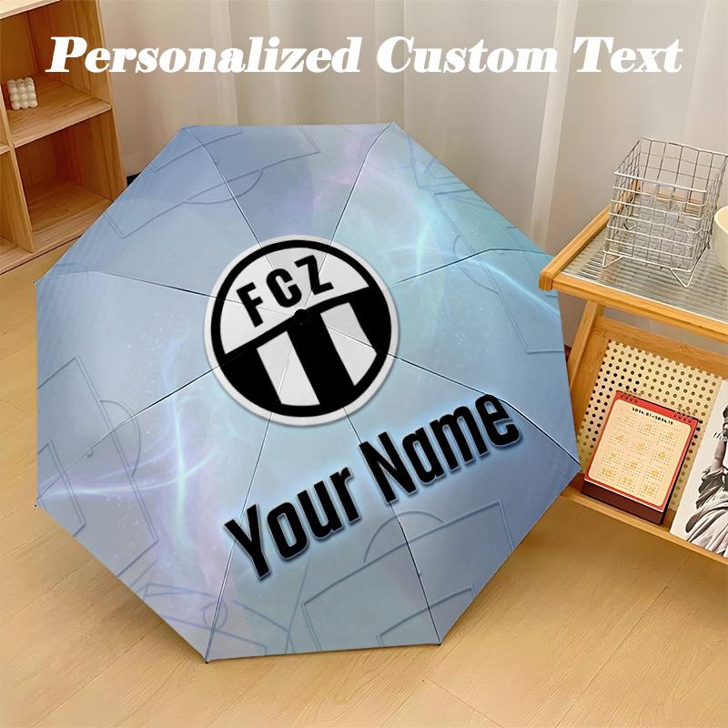 8 Rib Auto Folding Umbrella FC Zürich Print Custom Name Text Portable Rain Gear