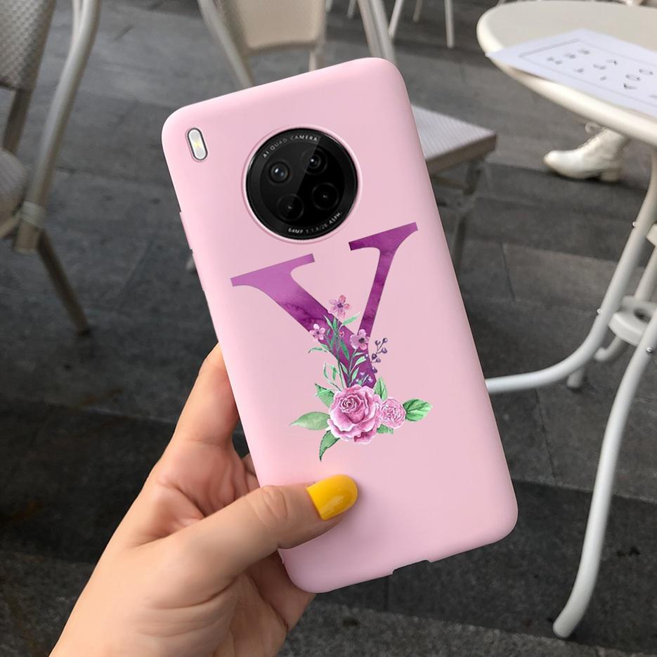 For Huawei Y9a 2020 Case 6.63'' Cute 26 Letters Cover Case For Huawei Y9a Y 9a Soft TPU Fundas HuaweiY9a Shockproof Phone Bumper