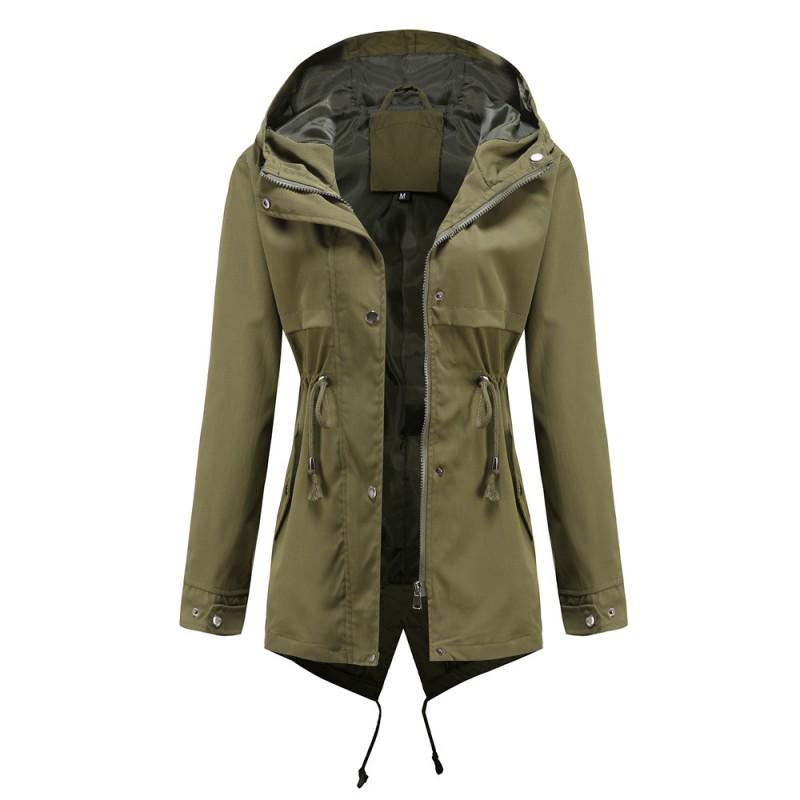 Womens Lightweight Hooded Trench Coat Mid-Length
