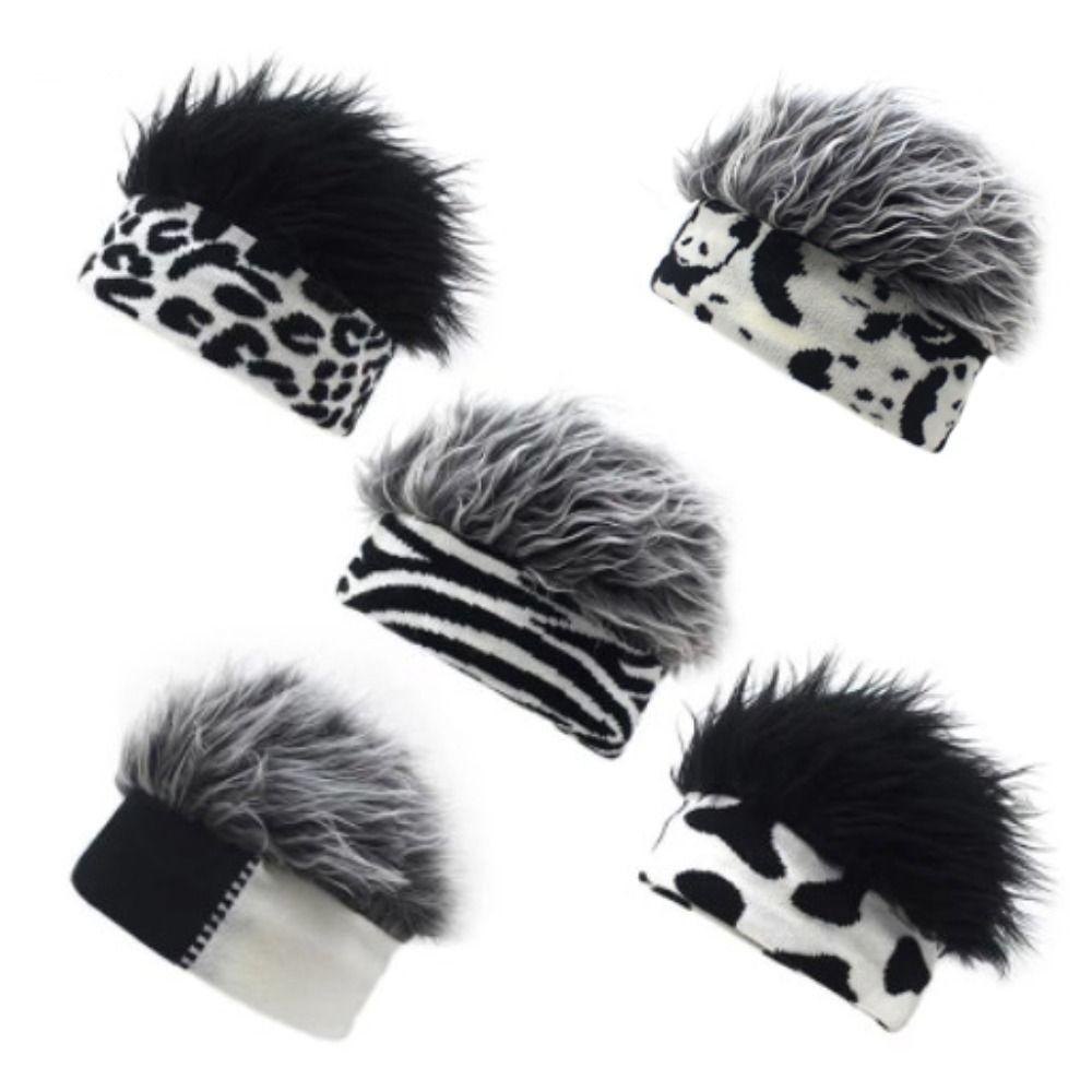 Fluffy Men Natural Unisex Adult Fake Hair Hat Hair Accessories Beanie Wig Hat Fun Short Hair Caps