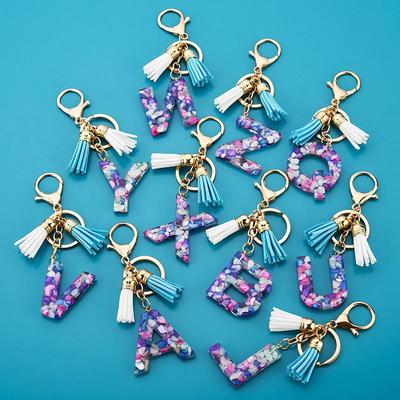 Wish Creative Fashion Jewelry: Colored Acrylic Letter Tassel Keychain
