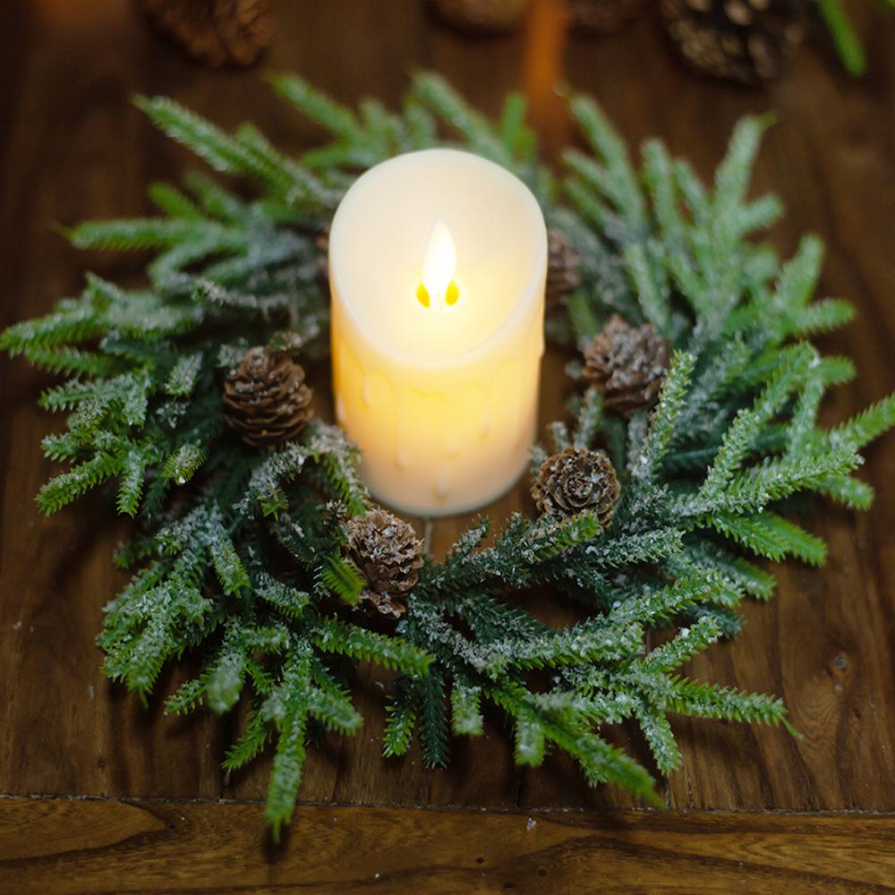 

23 см рождественский снежный фестиваль украшение венок имитация сосновых иголок красные фрукты сосновые шишки рождественская свеча чашка кольцо Inner diameter 10 Outer diameter 23