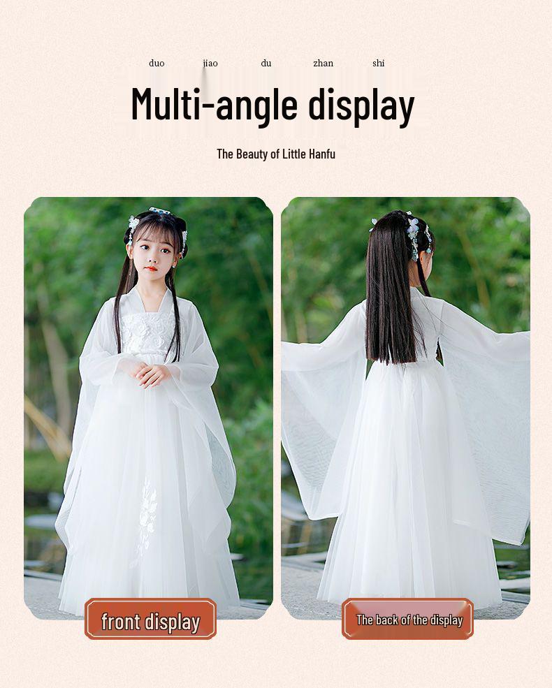 White Hanfu for Girls: Summer Children's Ancient Costume - Spring/Autumn Improved Ruqun Style 2026
