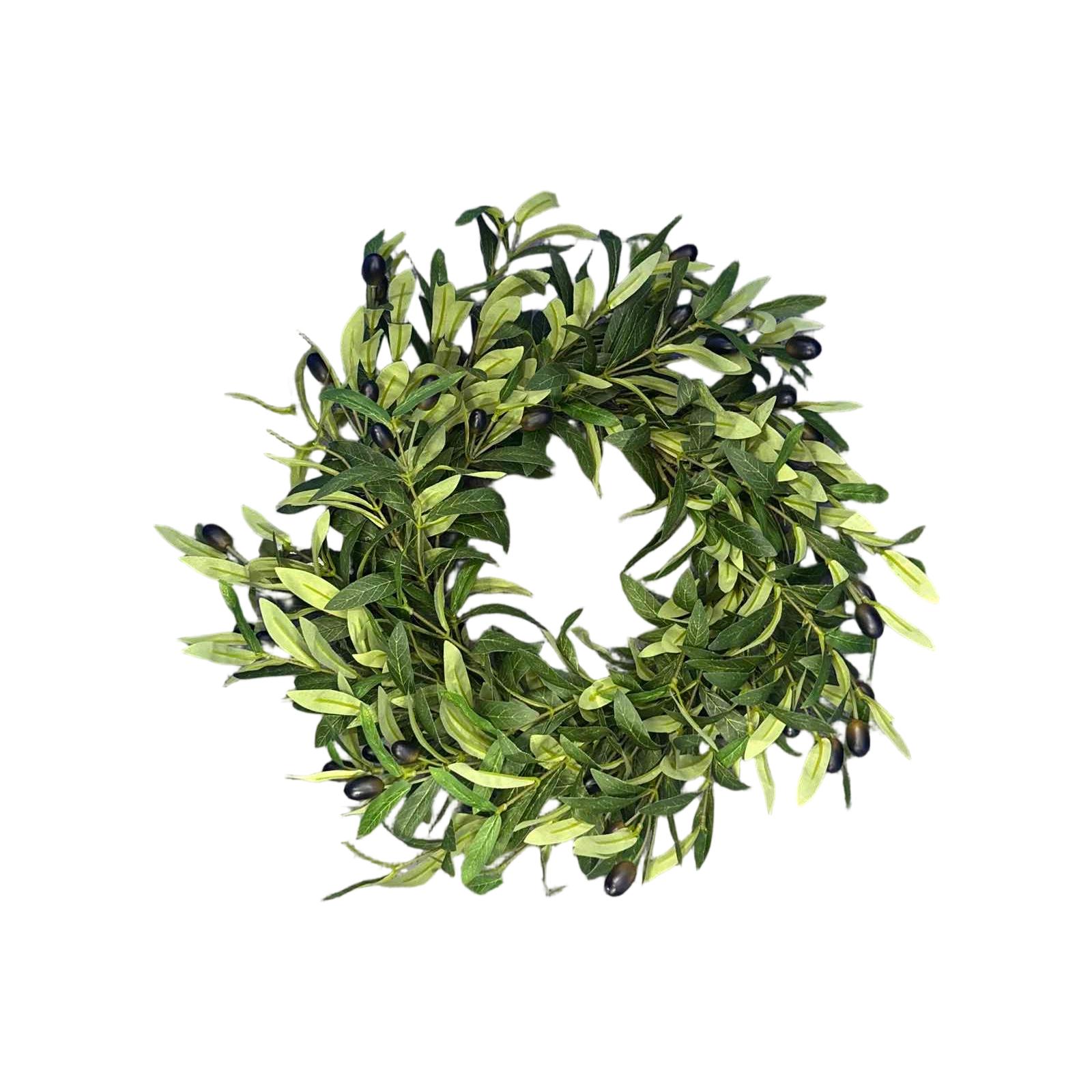 

50cm Large Artificial Olive Leaf Wreath with Faux Berries Eucalyptus Vine Ring for Home Wall Door Decoration Indoor Outdoor Use One Size