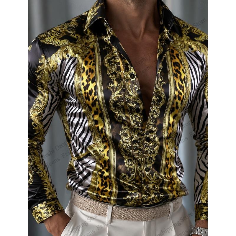 Mens Luxury Long Sleeve Floral Shirt Leopard 3d Print Shirt Men Women Fashion Comfortable Single-breasted Blouse Men clothing Eu