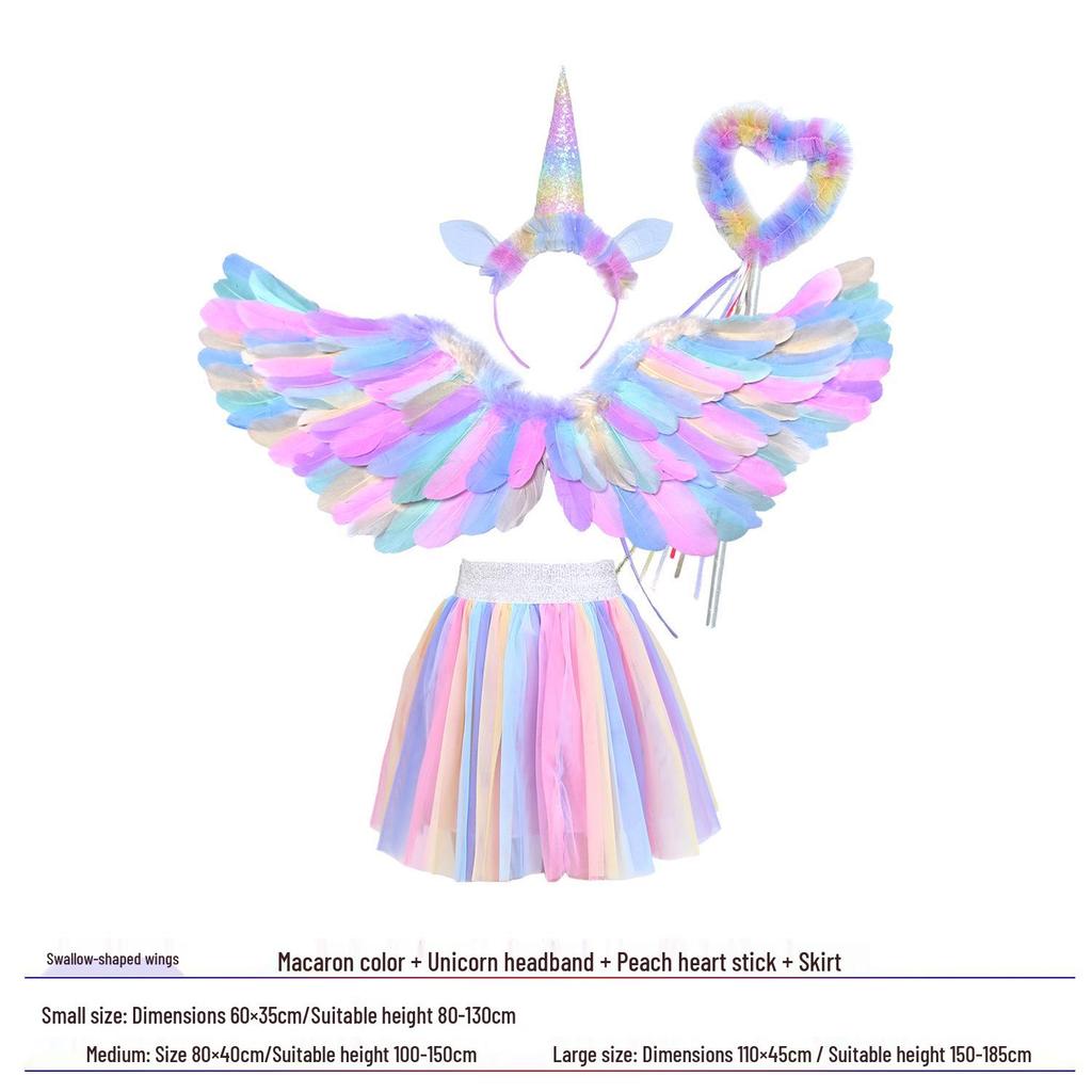 Glowing Elf Fairy Wand with Angel Feather Rainbow Wings - Little Girl's Birthday Gift & Stage Prop