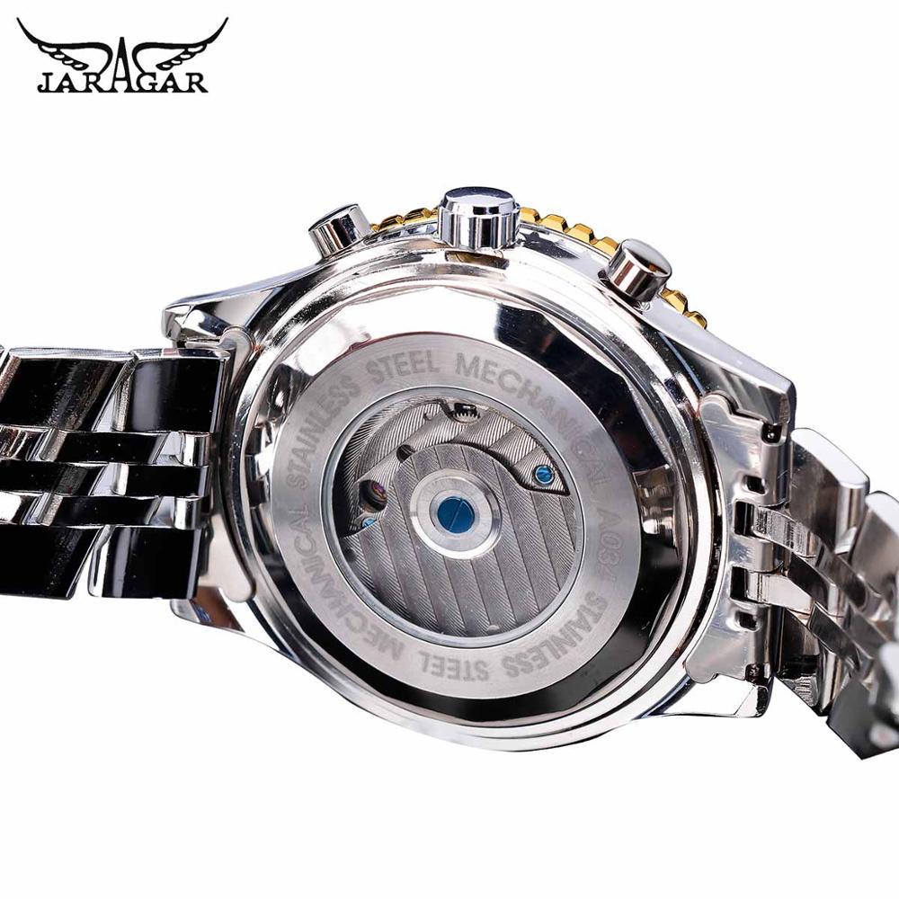 JARAGAR Flying Series Golden Bezel Scale Dial Design Stainless Steel Mens Watch Top Brand Luxury Automatic Mechanical Watch