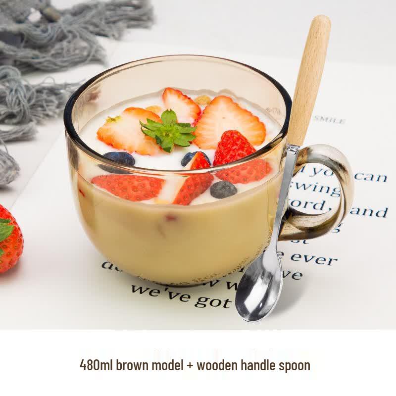 Heat-Resistant Glass Breakfast Mug with Lid & Spoon