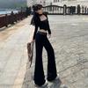 American Style Spicy Girl Wide-Leg Bell Bottom Jeans - Low Waist, Floor Length, Versatile Autumn Pants for Women