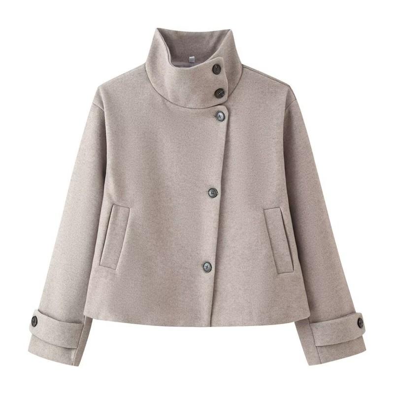 Cappotto Corto da Donna in Misto Lana con Collo Rialzato Inverno 2026 Ufficio Chic Capospalla in Beige Caffè Nero Grigio Avena