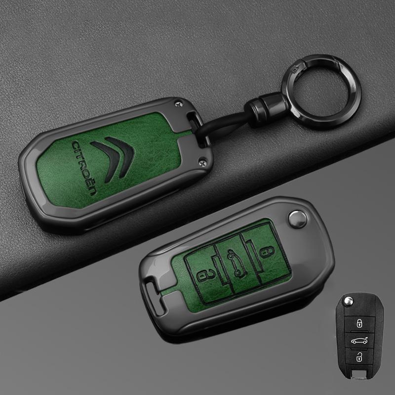 DBGO4 Leather Zinc Alloy Car Flip Key Case Cover Holder Shell Kerring For Citroen C3 C4 CACTUS C6 C8 Auto Key Protector Accessories
