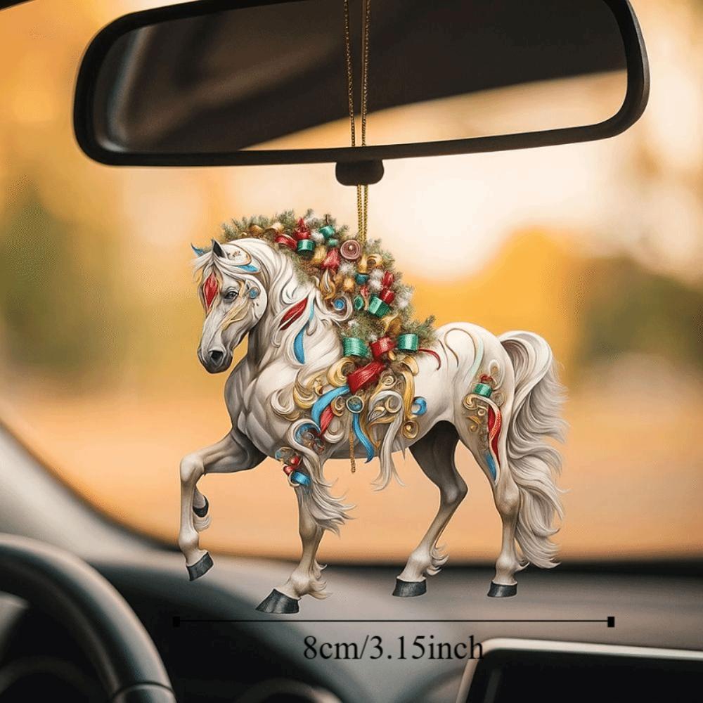 White Horse Christmas Hanging Pendant Acrylic Bag Pendant Charms Car Horse Pendant 2D Flat Christmas Tree Ornament