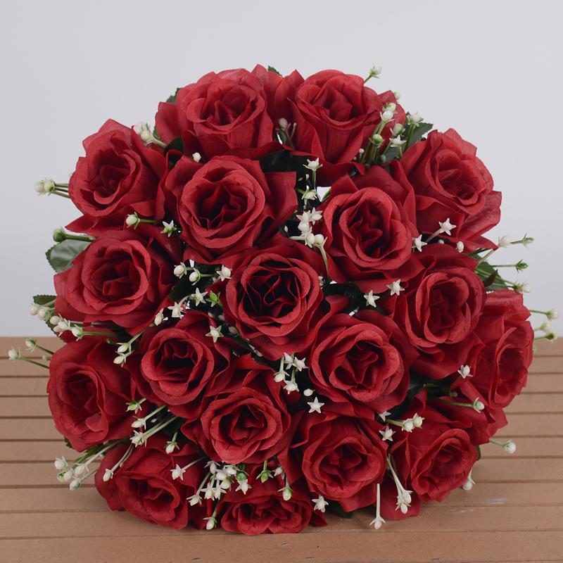 Bestseller 18-teiliges handgefertigtes weiches Seiden-Künstrosen-Bouquet Moderne langlebige Hochzeits-Heimdekoration Valentinstag Fabrik