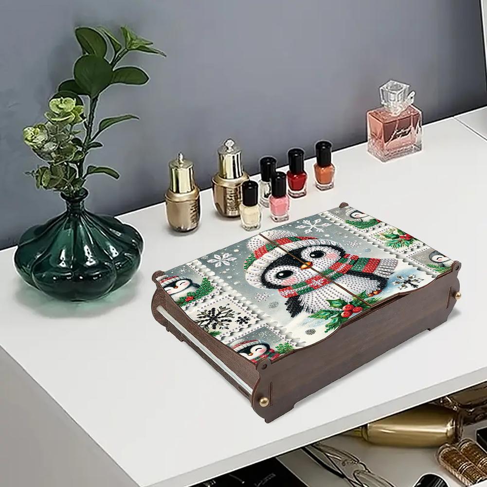 5D DIY Diamond Art Handmade Storage Box Partial Drill Colored Pattern Wood Case Wooden Crystal Storage Case Kit for Home Decor