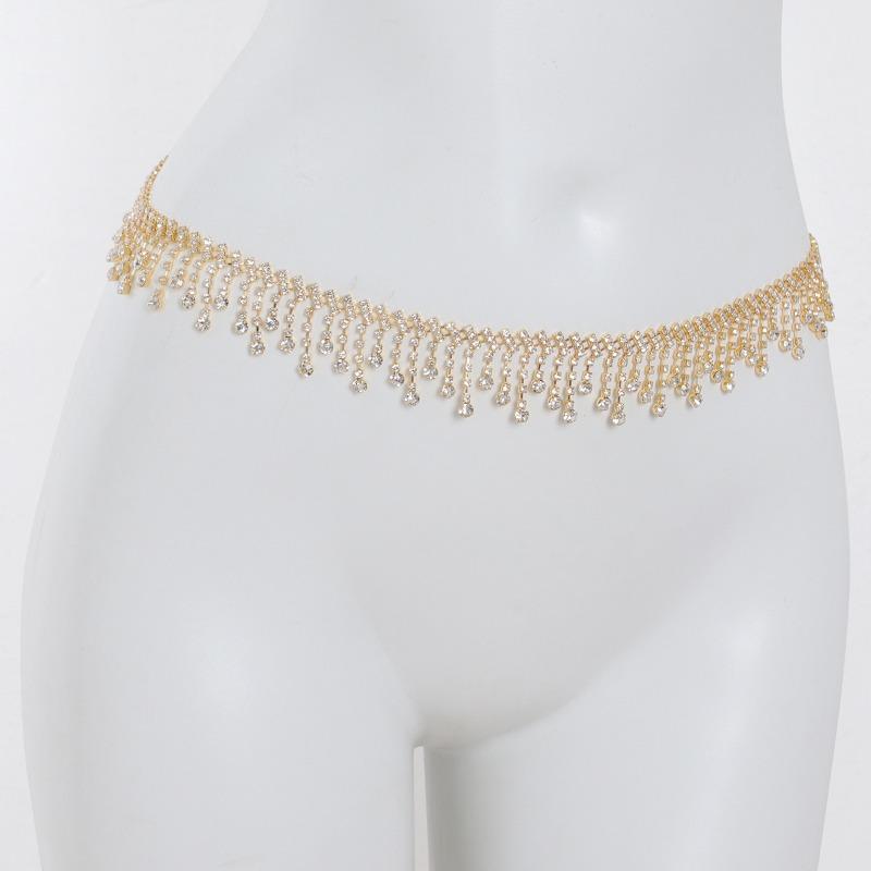 Mary Waist chain - women s luxury fashion sparkling rhinestone tassel chain - dress decoration chain - body chain золотой