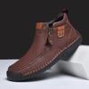 Men's Hand-stitched Leather Slip-on Loafers - Outdoor Casual Flat Shoes, Low-top & Large Size.