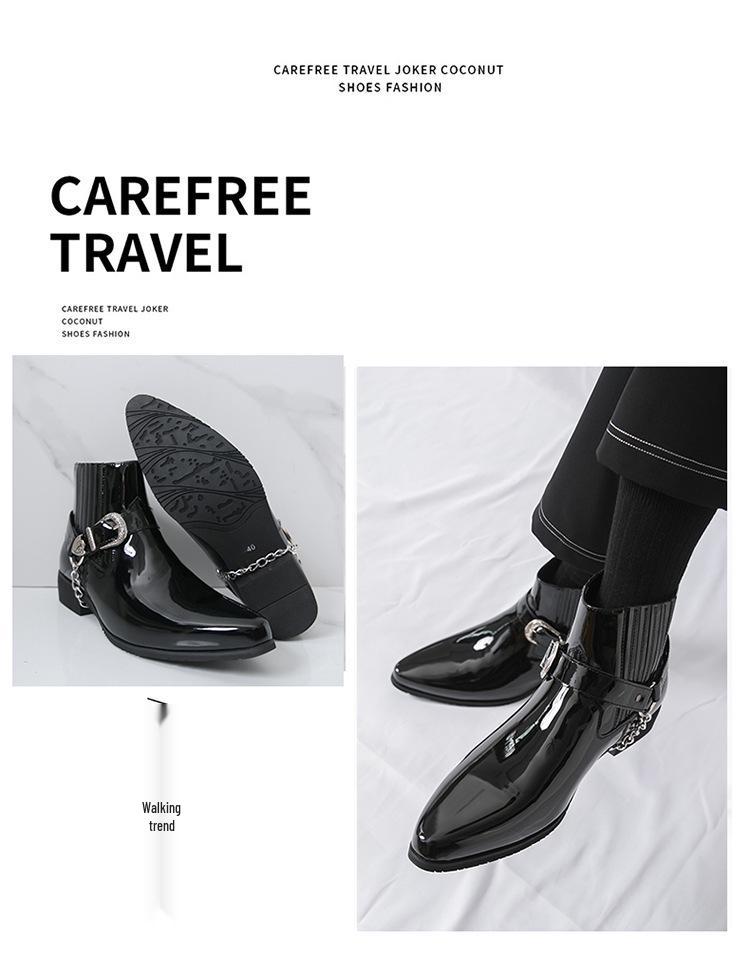 Plus Size High-Top Martin Boots: Men's British Style Glossy Patent Leather Chain Boots for Autumn/Winter 2025