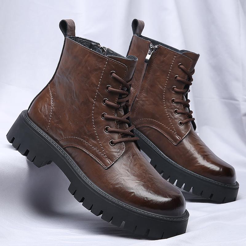 Fashionable New Men's Leather Work Boots Hot Selling Winter Men's Outdoor Hiking Boots Wear-resistant Soles Casual Boots