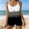 Women's Swimwear Tankini 2 Piece Swimsuit  Floral Hem Pattern Vacation Bathing Suits
