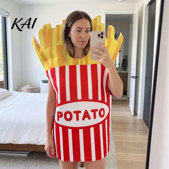 Food Dress-Up Costume Adults Fast Costume, Unisex Hot Dog Hamburger French Fries Cosplay Dress Up Outfit for Halloween Holiday Party Stage Performance
