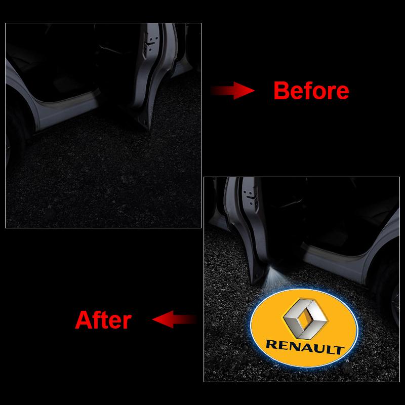 2Pcs Car Door Projector Lamps Emblem LED Welcome Light For Renault Dacia Sport Duster Megane 2 3 4 IV Clio Fluence Logan Captur