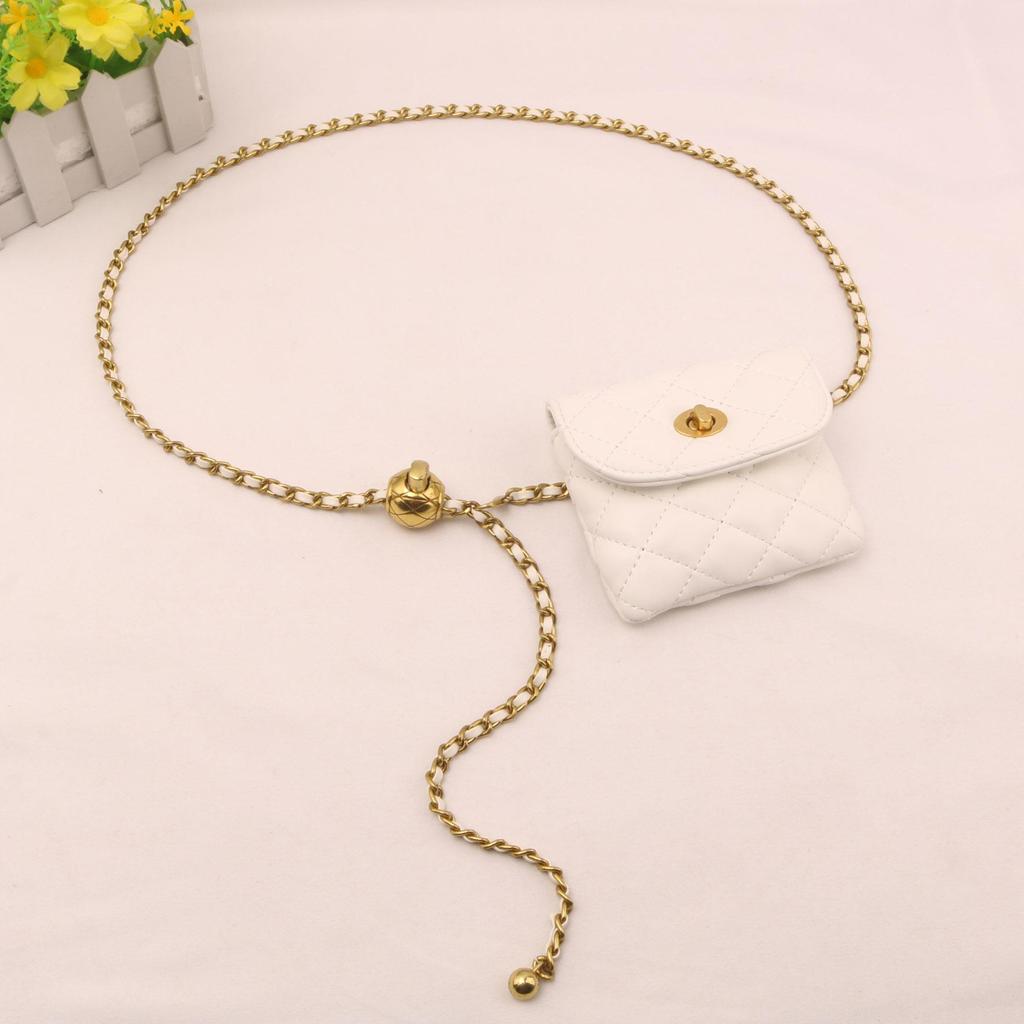 Gold Quilted Waist Belt Bag - Women's French Chic Mini Chain Crossbody