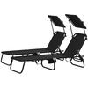 Set of Two Folding Sun Loungers. with Adjustable Backs and Sun Canopies - Black