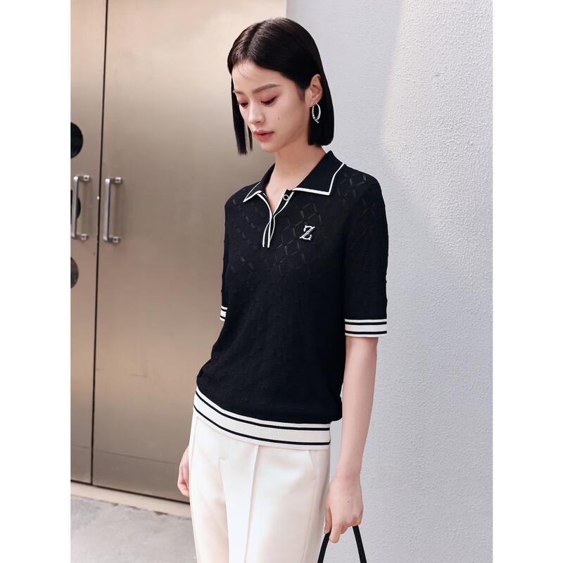 JUZUI Women's Colorblock Polo Short Sleeve Knit Top