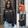 Women S Long Sleeve Skull Jacquard Retro Polka Dot Loose Knit Sweater