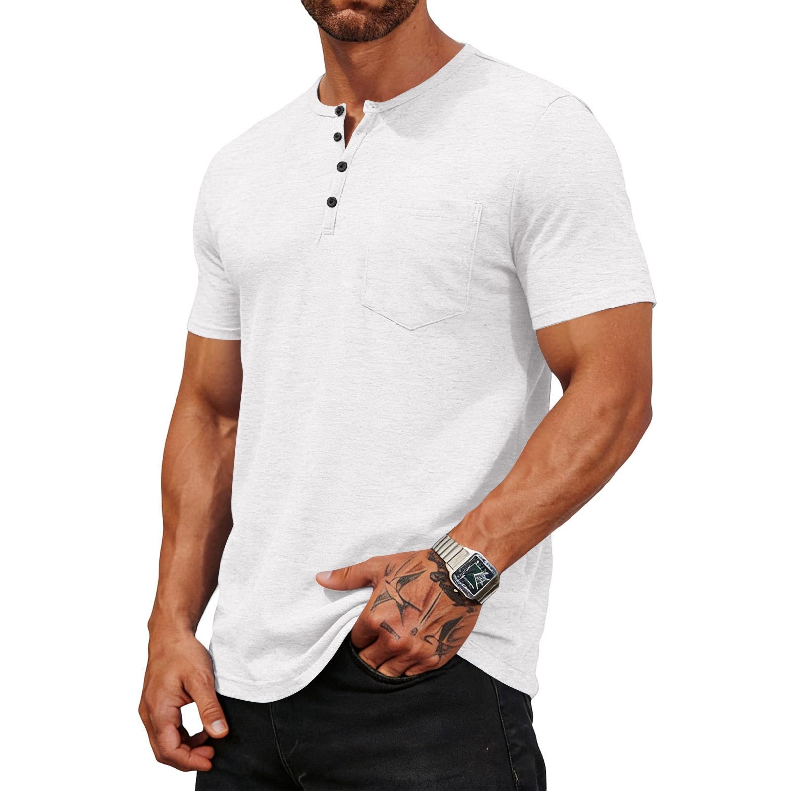 

Men s Casual Slim Short Sleeve Fashion T-shirt Button-down -neck Summer XL білий