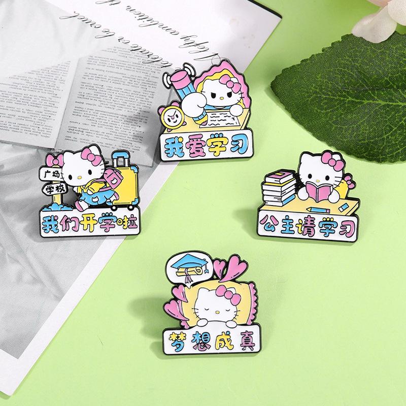 Sanrio Hello Kitty Cartoon Anime Perimeter Good Luck Pass All Exams Alloy Brooch Enamel Badge Decorative Pin for Backpack Clothing