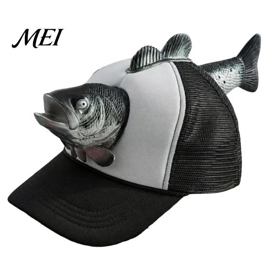 Breathable Mesh Trucker Hat Bass Fish Hat, Realistic 3D Novelty Cap, Adjustable Fishing Cap Sun Hilarious for Men Anglers Outdoor Camping Design