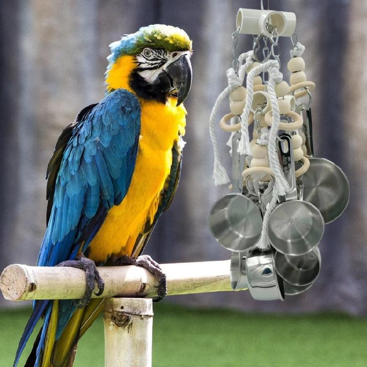 Langlebiges Metall- und Holz vogelähnliches Spielzeug für große Papageien, Edelsittiche und Graupapageien, 8 Tassen und Rundungen für sichere Verwendung