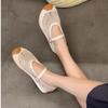 European Station Women's Summer Hollow Mesh Round Head One-word Ballet Shoes Soft Sole Comfortable and Breathable Mary Jane Shoes