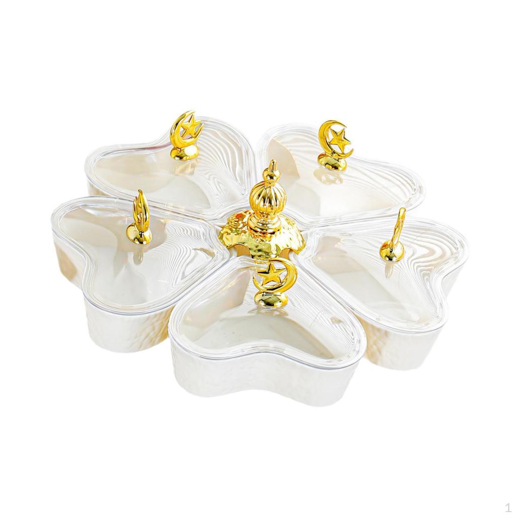 Divided Rotating Serving Tray 5 Compartments Multifunctional Organizer with Lid Appetizer for